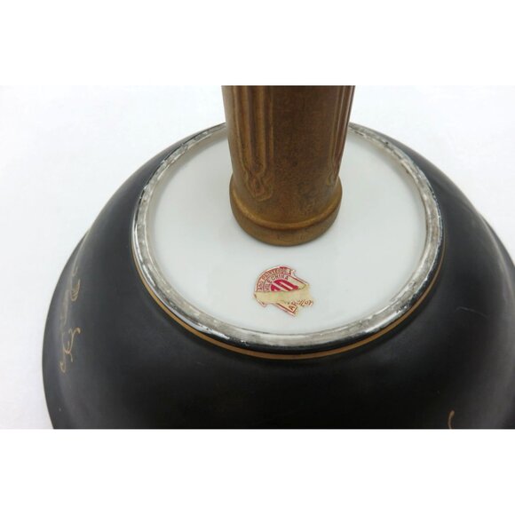 PEDESTAL Bowl Black and Gold With Oriental Figure Vintage JAPANESE Hand Painted - Picture 2 of 10